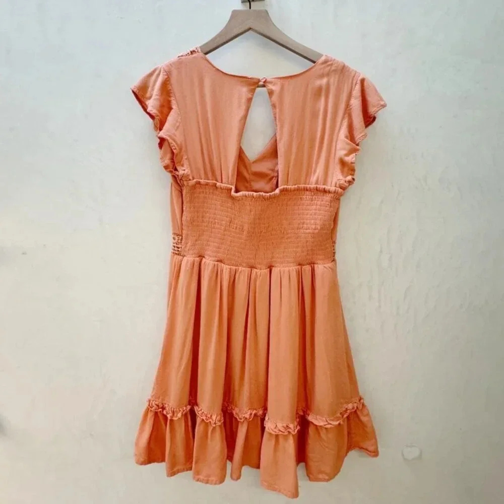 Sincerely Jules || Women's Embroidered and Ruffled Cap Sleeve Smocked Back Large - Picture 2 of 7